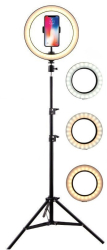 Lampa LED Circulara cu Trepied Metalic Extensibil Flippy Lungime Extensie 210 cm Diametru Lampa 26 cm Conectare USB Telecomanda 3 Trepte 