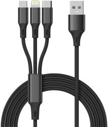 Cablu de Incarcare Rapida 2.1A 3 in 1 - Compatibil iPhone Android si Type-C Constructie Durabila Conexiune Sigura 1.2 m Negru