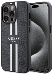 Husa pentru iPhone 15 Pro Max - Guess Hardcase 4G Printed Stripes MagSafe GUHMP15XP4RPSK - Black