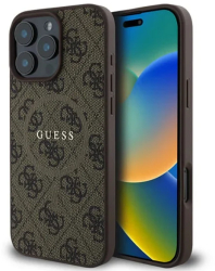 Husa pentru iPhone 16 Pro - Guess 4G Ring Classic Logo MagSafe GUHMP16LG4GFRW - Brown 