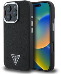 Husa pentru iPhone 16 Pro - Guess Grained Triangle MagSafe GUHMP16LPGTSPSK - Black