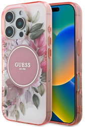Husa pentru iPhone 16 Pro - Guess IML Flower & Tonal Circle MagSafe GUHMP16LHFWBDCEP - Pink 