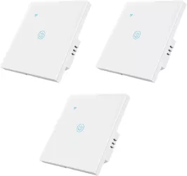 Set 3 Intrerupatoare inteligente simple cu touch Brius&trade Wi-Fi nul sticla securizata LED noapte/zi Tuya Life Smart compatibil Am