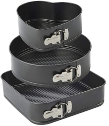Set de 3 forme pentru copt baza detasabila inima forma rotunda si patrata Gonga® Negru 