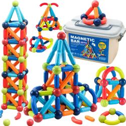 Set de Constructie Magnetic pentru Copii 128 Piese Educational si Distractiv Dezvoltare STEM - Creativitate si Imaginatie Numeroase Posi 