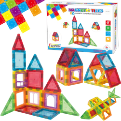 Set de Constructie Magnetic Tiles 3D 22 Piese colorate Jucarie Creativa si Educationala STEM VisionHub® multiple forme de constructi 
