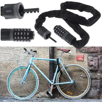 Antifurt bicicleta Dispozitiv de blocare biciclete Cifru cu 5 digits lungime 90cm culoare Neagra