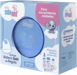 Set Spuma de baie 200 ml + Apa de colonie 250 ml + Crema de protectie 50 ml + Lapte de corp 200 ml + Baveta Sebamed Baby