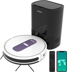 Aspirator robot amXea G1RM Alb-Violet colector de praf automat extern 2.8L navigare giroscopica Wi-Fi app smart memory multi-suprafete 