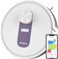 Aspirator robot amXea G6 Alb-Violet navigare laser Wi-Fi app smart memory multi-suprafete curatare uscata cu spalare perie centrala 