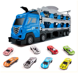 Camion jucarie cu 6 masinute lansator lungime 2 m albastru 