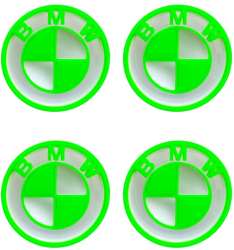 Set 4 capace pentru jante BMW diametru 68 mm alb-verde neon efect 3D 