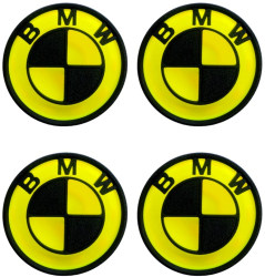 Set 4 capace pentru jante BMW diametru 68 mm galben neon-negru efect 3D 