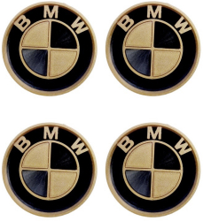 Set 4 capace pentru jante BMW diametru 68 mm negru-auriu efect 3D 