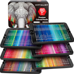 Set Profesional 180 Creioane Colorate VITTALIST Desen Schite Arta In Cutie Metalica Rezistenta Pentru Artisti Copii Scoala sau Cadou