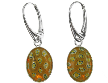 Cercei argint Millefiori galben/albastru GlamBazaar 3.3 x 1.2 cm cu Sticla de Murano Galben tip cercei de argint 925 cu pietre