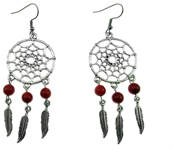 Cercei candelabru Dreamcatcher cu coral poros natural GlamBazaar 8 cm x 2.8 cm cu Coral Rosu tip cercei candelabru cu pietre naturale 