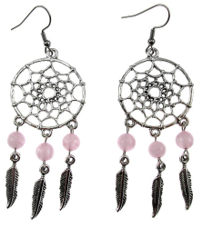 Cercei candelabru Dreamcatcher cu cuart roz natural GlamBazaar 8 cm x 2.8 cm cu Cuart roz Roz tip cercei candelabru cu pietre 