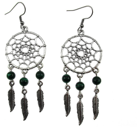 Cercei candelabru Dreamcatcher cu malachit GlamBazaar 8 cm x 2.8 cm cu Malachit Verde tip cercei candelabru cu pietre naturale