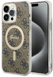 Husa pentru iPhone 15 Pro Max - Guess IML 4G MagSafe GUHMP15XH4STW - Brown 