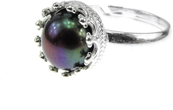 Inel argint reglabil coroana cu perla de cultura neagra 8 MM 