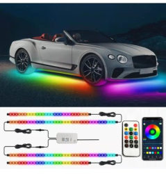 Kit Iluminare sub masina Symphony dinamice RGB multicolor cu telecomanda si aplicatie telefon 12V 2x120cm si 2x90cm