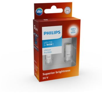 Set 2 leduri auto Alb W5W Philips Ultinon Pro7000 SL 6000K semnalizare 24V 