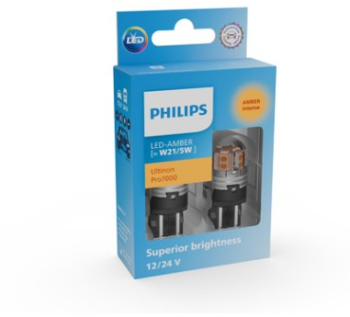 Set 2 leduri auto Galben W21/5W Philips Ultinon Pro7000 SL semnalizare 12V/24V 