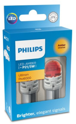 Set 2 leduri auto Rosu P21/5W Philips Ultinon Pro6000 semnalizare 12V 