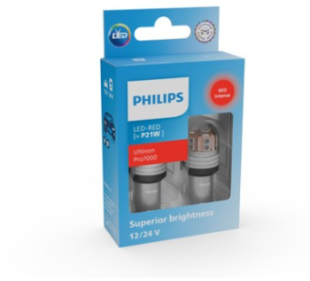 Set 2 leduri auto Rosu P21W Philips Ultinon Pro7000 SL lampa frana 12V/24V 