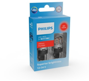 Set 2 leduri auto Rosu W21/5W Philips Ultinon Pro7000 SL lampa frana/lampa spate 12V/24V 