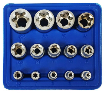 Trusa Set 14 Chei Tubulare Tip E E4-E24 Torx Silver S10628 