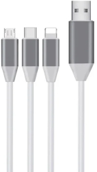Cablu de Incarcare 3in1 i-JMB Type C cu LED Pentru 3 Dispozitive 1.5m Alb