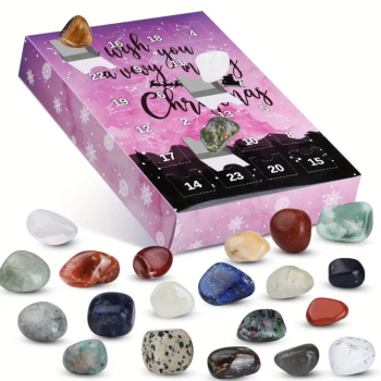 Calendar advent de Craciun cu cristale 24 roci naturale prntru iubitorii de Yoga si Geologie Carton/Piatra Minerale