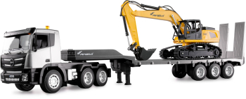 Camion RC cu telecomanda remorca transport greu si Excavator RC / Lungime 83 cm / Scara 1 24 / 2.4GHz / Lumini si sunet / RTR 8+ 