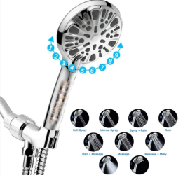 Cap Dus De Inalta Presiune 9 Functii De Pulverizare Filtru Cu Bile Minerale Duze Antimicrobiene Anti-infundare Furtun Flexibil 1.5 m D