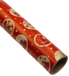 Hartie kraft pentru ambalat cadouri decor rosu cu diverse detalii de Craciun in cerculete 200x70 cm 