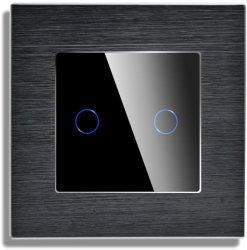 Intrerupator Dublu Cap Scara / Cruce cu Touch din Sticla si Rama de Aluminiu LUXION RF433 Negru 