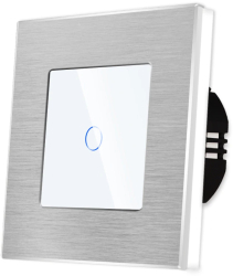 Intrerupator Simplu Cap Scara cu Touch din Sticla si Rama de Aluminiu LUXION RF433 Alb 