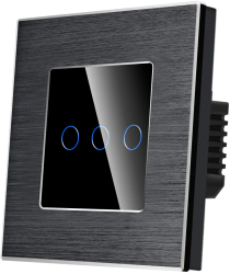 Intrerupator Triplu cu Touch din Sticla si Rama de Aluminiu LUXION Protocol ZigBee Negru 