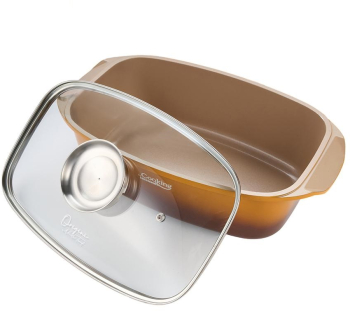 Tava roaster cu capac din aluminiu turnat acoperire ceramica dimensiune 39× 22.5× 11 cm capacitate 5.3 l baza inductie