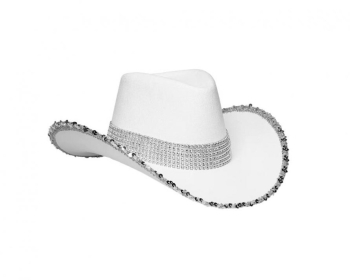 Palarie cowboy dama alb cu pietre argintii cowgirl 