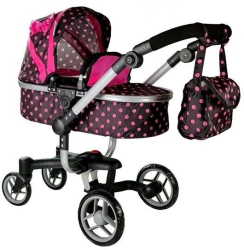 Carucior pentru papusi negru cu buline roz LeanToys 5245 