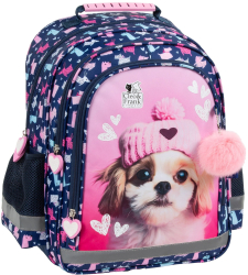 Ghiozdan pentru fetite Derform Cleo & Frank Catel cu 3 compartimente PL15BCF42 38x28x18 cm 