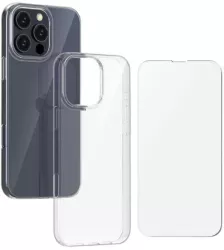 Husa si Folie Protectie pentru iPhone 16 Pro Silicon Anti-Alunecare Anti-Galbenire Transparenta Grosime 2 mm 