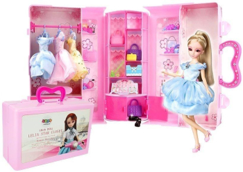 Imbraca papusa Lelia cu dulap si accesorii LeanToys 7358 