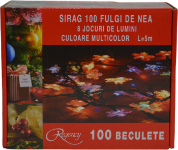 Instalatie de Craciun sirag luminos cu 8 jocuri de lumini 100 de beculete fulgi de nea multicolore 5 m 
