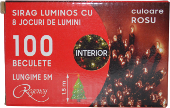 Instalatie de Craciun sirag luminos cu 8 jocuri de lumini 100 de beculete rosii 5 m 