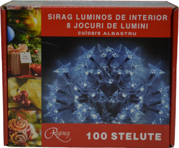 Instalatie de Craciun sirag luminos cu 8 jocuri de lumini 100 de beculete stelute albastre 5 m 