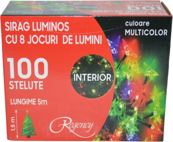 Instalatie de Craciun sirag luminos cu 8 jocuri de lumini 100 de beculete stelute multicolore 5 m 